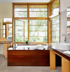 Bathroom design with a window in a country house