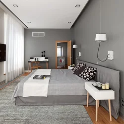 Bedroom with gray floor photo