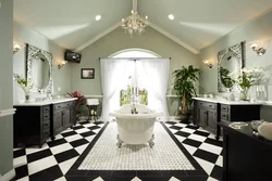 Black floor in the bathroom interior photo
