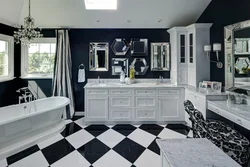 Black floor in the bathroom interior photo