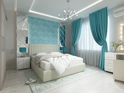 Turquoise gray bedroom interior photo