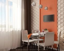 Orange kitchen in the interior photo with which curtains