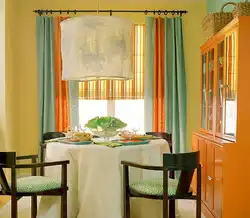 Orange kitchen in the interior photo with which curtains