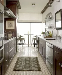 Narrow kitchen design with 2 windows
