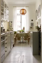 Narrow kitchen design with 2 windows