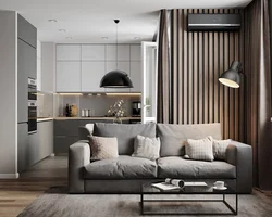 Kitchen interior in an apartment in gray tones
