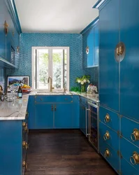 Green kitchen with blue photo