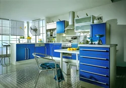 Green Kitchen With Blue Photo