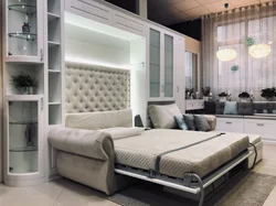 Bedroom interior with sofa and wardrobe