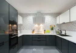 White black gray kitchen interior
