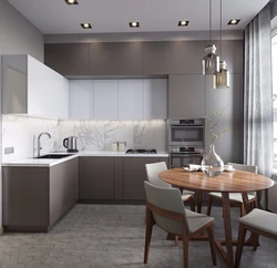 Interior Of A Corner Kitchen In A Modern Style In Light Colors