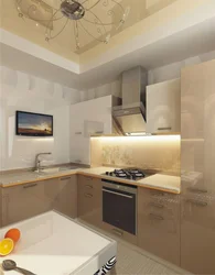 Interior of a corner kitchen in a modern style in light colors