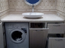 Install a washing machine in the bathroom under the sink photo