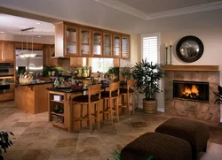 Kitchen design with fireplace