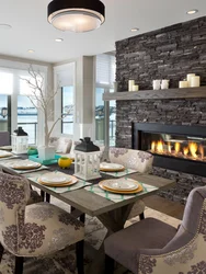 Kitchen design with fireplace