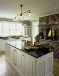 Kitchen design with fireplace