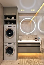 Bath interior with washing machine and countertop