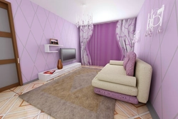 Living room interior lilac wallpaper