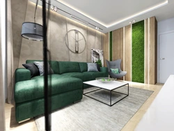 Mətbəx oturma otağının içərisində zümrüd divan