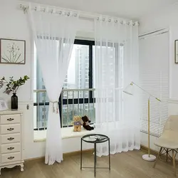 White tulle in the kitchen interior