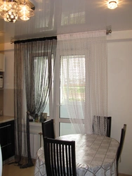 White tulle in the kitchen interior