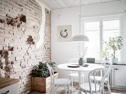 Wallpaper brick in the kitchen photo in the interior