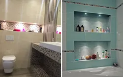 Полки из плитки в ванной в стене фото