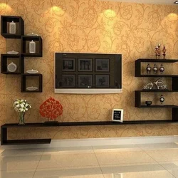 Photo of wall shelves in the living room for TV