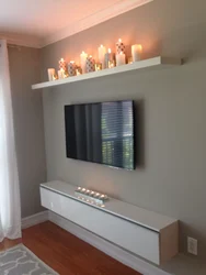 Televizor Uchun Yashash Xonasida Devor Javonlarining Fotosurati