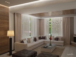 Rectangular living room interior with window