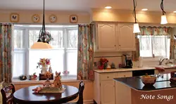 Interior of curtains in the kitchen with two windows