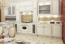 White kitchen with gold in the interior