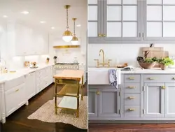 White kitchen with gold in the interior