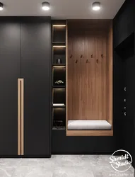 Design of a narrow hallway with a wardrobe in a modern style