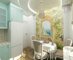 Wallpaper for a small kitchen in Khrushchev photo visually enlarges