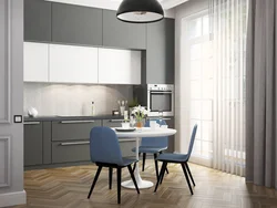 Combination of gray color in the interior of the kitchen and living room