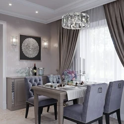 Combination Of Gray Color In The Interior Of The Kitchen And Living Room