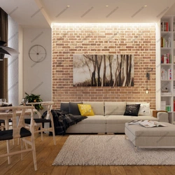 Loft üslubunda fotoşəkildə parlaq qonaq otağı