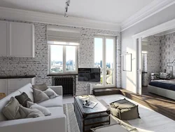 Loft üslubunda fotoşəkildə parlaq qonaq otağı