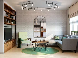 Loft üslubunda fotoşəkildə parlaq qonaq otağı