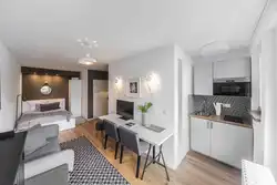 Studio kvartira dizayni 30 m² oshxona va yotoqxona bilan