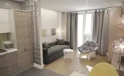 Studio apartment design 30 sq m with kitchen and bedroom