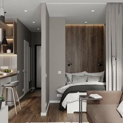 Studio mənzil dizaynı 30 kv m mətbəx və yataq otağı ilə