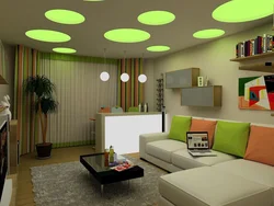 Living Room Interior With Green Ceiling