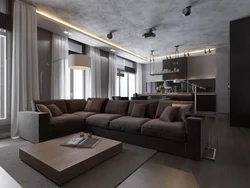 Dark gray kitchen living room interior