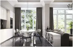 Dark gray kitchen living room interior