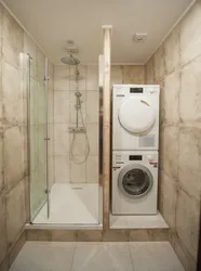 Design of a shower room with a toilet in an apartment and a washing machine