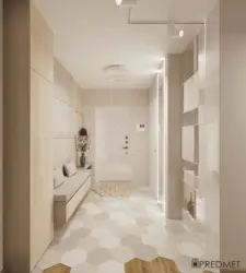 Işıqda müasir üslubda fotoşəkildə bir mənzildə bir dəhlizin dizaynı