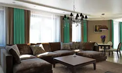 Qəhvəyi qonaq otağı daxili pərdələr nə cür