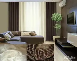 Коричневый интерьер гостиной какие шторы